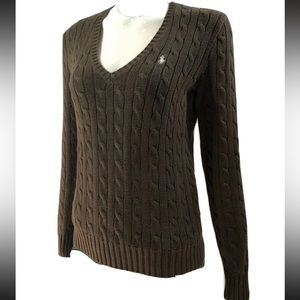 ralph lauren brown v neck sweater